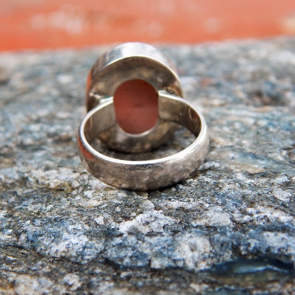 Coral Orange Sterling Silver Ring 6.5 - Picture 6 of 7